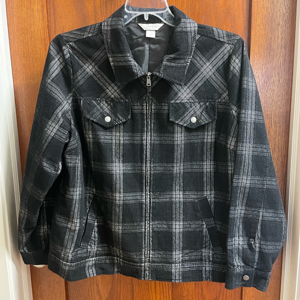 CJ Banks Charcoal Plaid Zip-Up Blazer